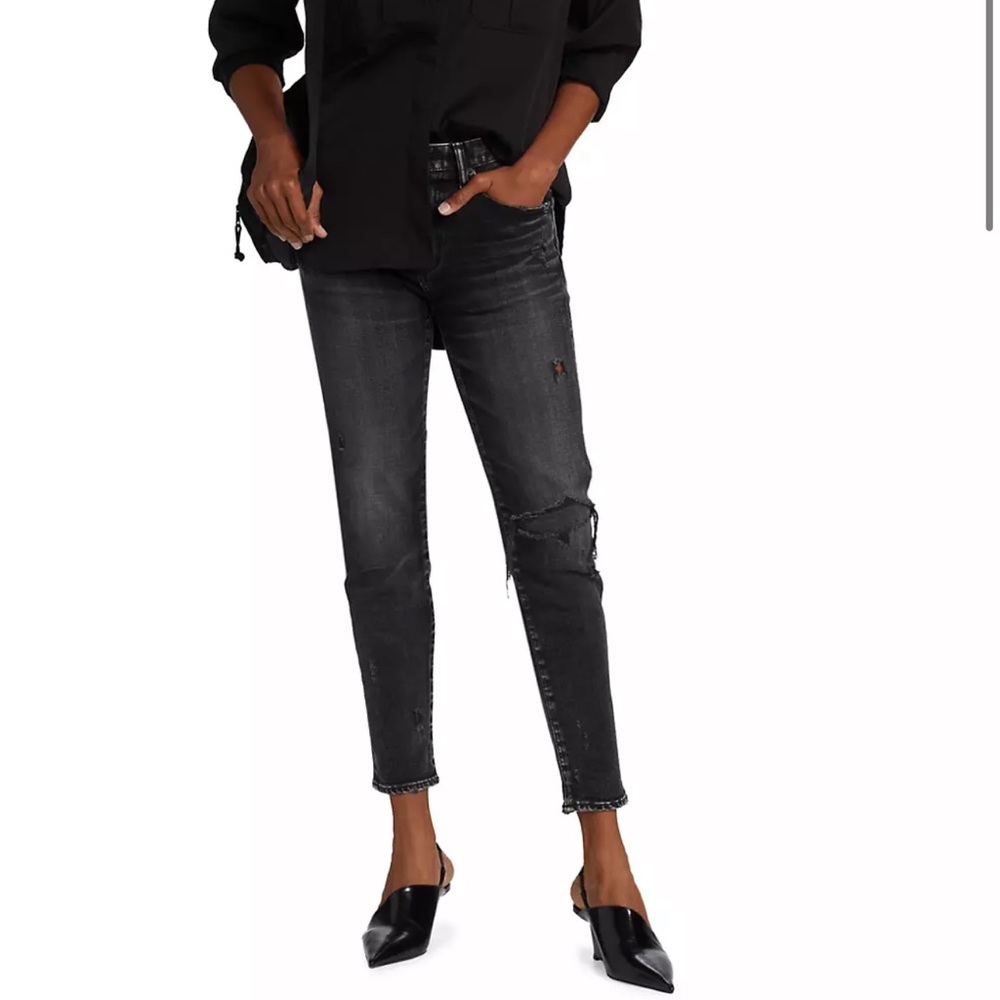 Moussy Vintage Lenwood Black Distressed Mid Rise Tapered Jeans